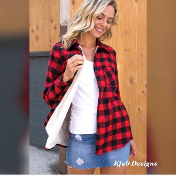 New! Clearance 🍇 buffalo Plaid Sherpa fleece lined flannel Top - Picture 7 of 12